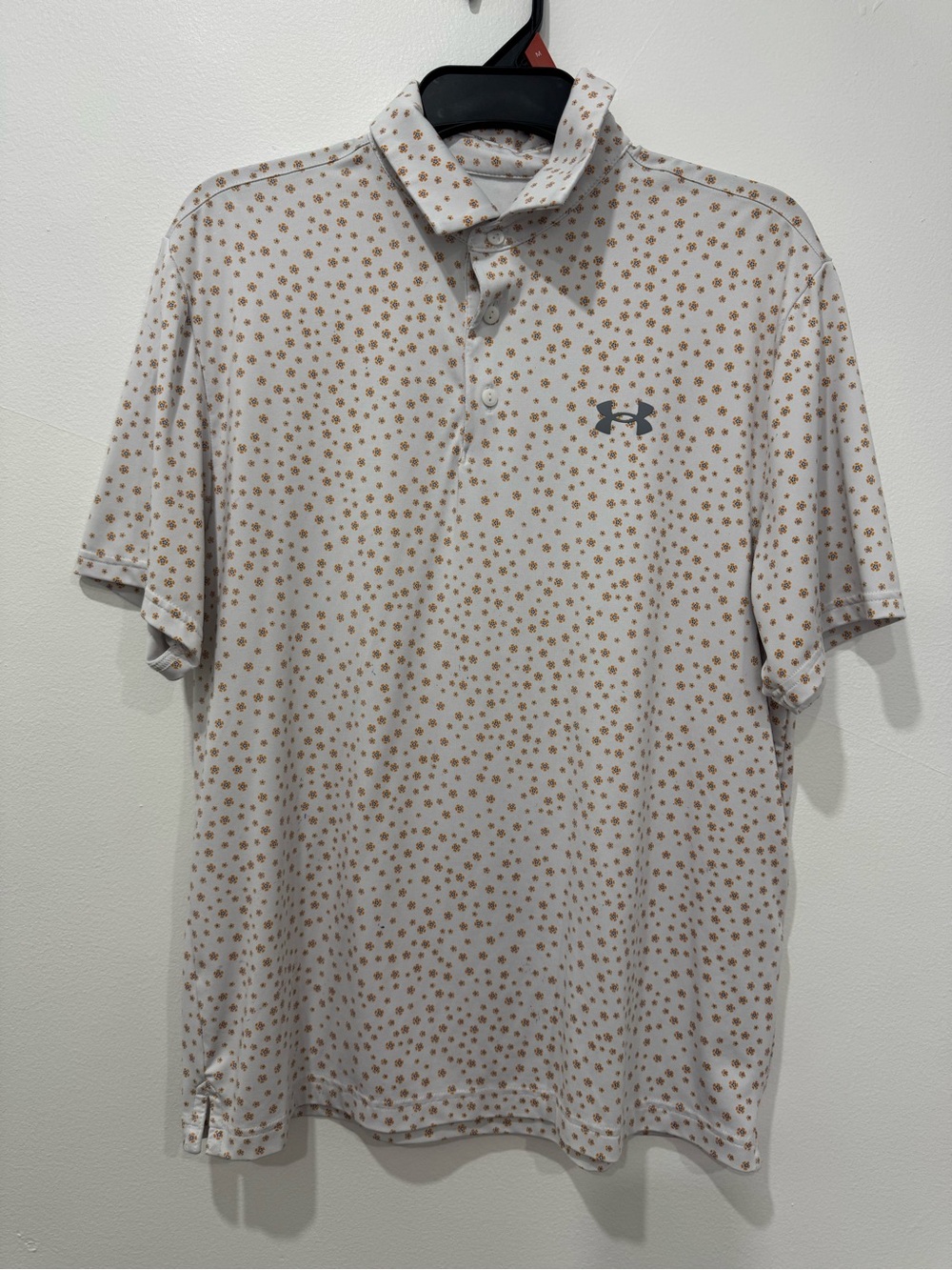 Under Armour White Polo with Brown Star Pattern